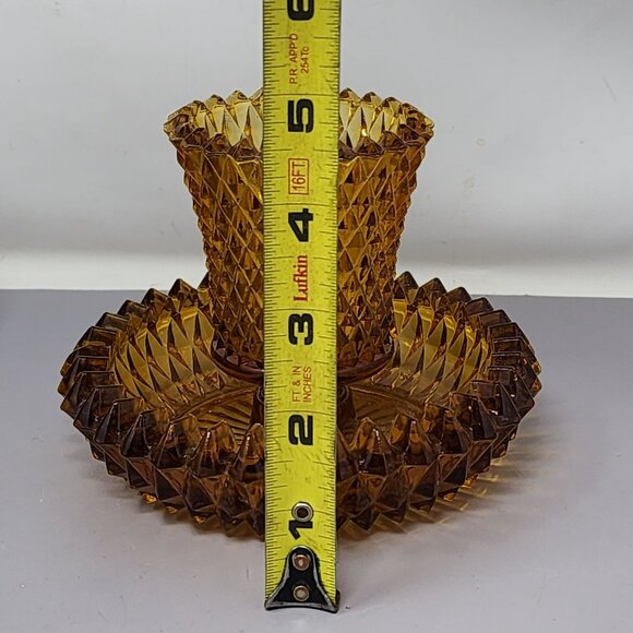 Vintage Amber Indiana Glass Diamond Pattern Candle Holder Set - Picture 9 of 9